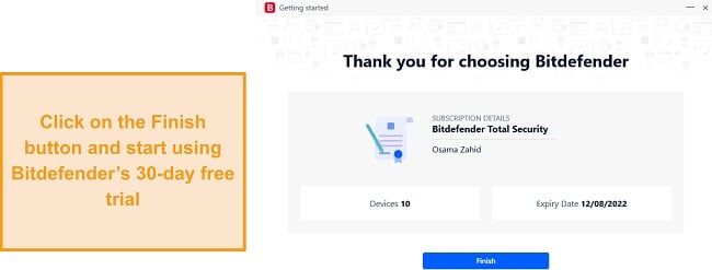 Finishing Bitdefender's setup