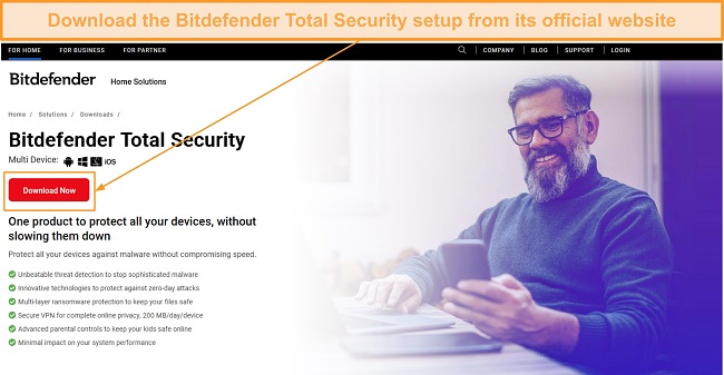 Downloading Bitdefender's setup from the official website
