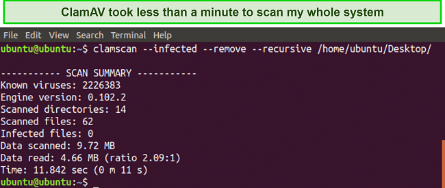 Screenshot of ClamAV fast CLI scanner