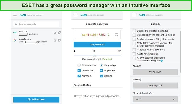 Using ESET's password manager to store sensitive information and generate passwords