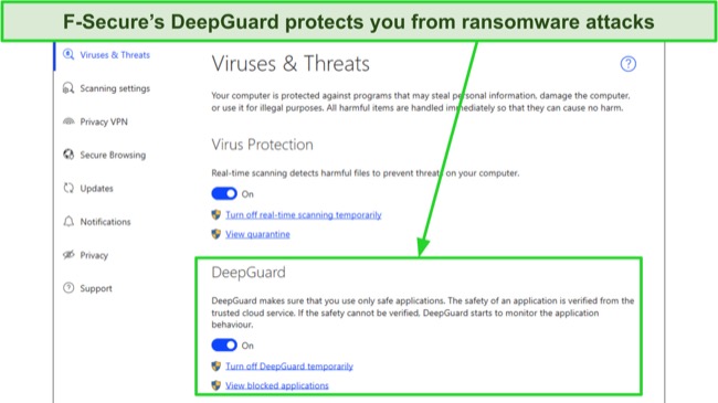 Screenshot of F-Secure DeepGuard activation button