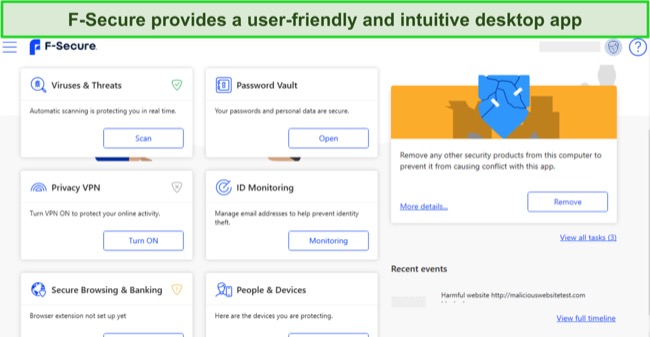 Screenshot of F-Secure Windows app interface