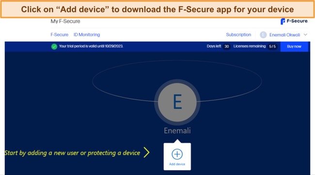 Screenshot of F-Secure web dashboard