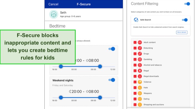 Screenshot of F-Secure parental controls settings