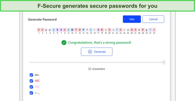 Screenshot of F-Secure password generator