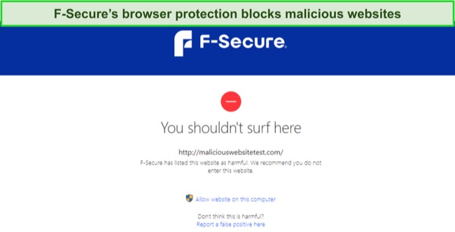 Screenshot of F-Secure browser protection