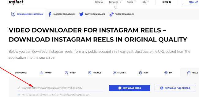 Tangkapan layar unduhan Instagram Reels