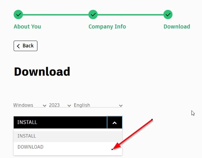Screenshot der Inventor-Download-Optionen