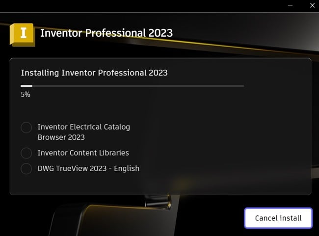 Inventor installing progress screenshot