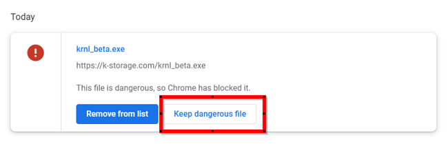 Capture d'écran de vérification Krnl Chrome