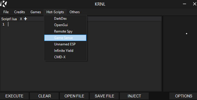 Krnl hot-scripts skärmdump