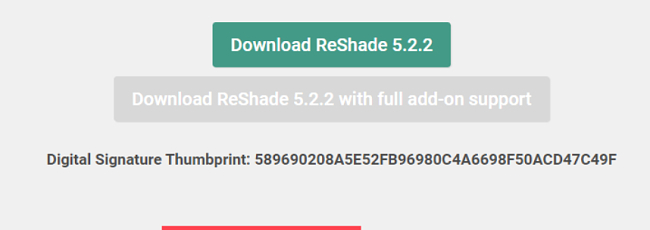 צילום מסך של אפשרויות הורדה של ReShade