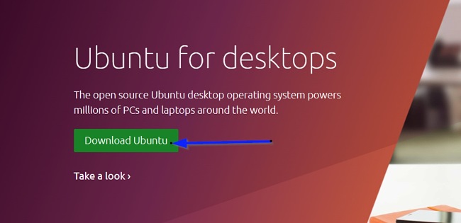 Ubuntu indirme sayfası ekran görüntüsü