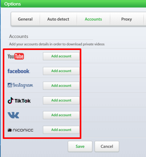 Conectar cuentas a By Click Downloader