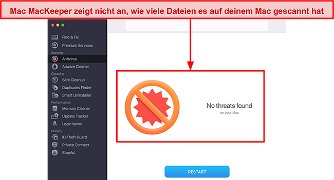 Screenshot der Virenscan-Ergebnisse von MacKeeper.