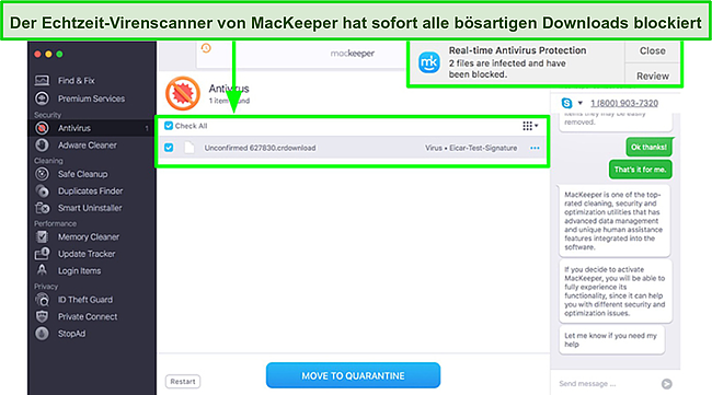 Screenshot der Virenscan-Ergebnisse von MacKeeper.