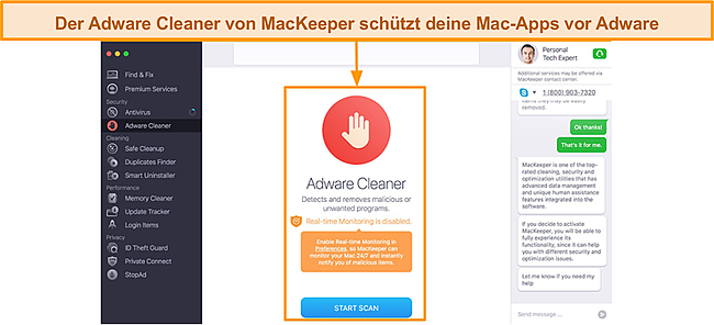 Screenshot des Adware Cleaner-Scanner-Dashboards von MacKeeper.