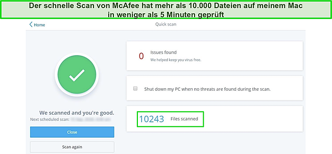Screenshot der Quick Scan-Ergebnisse von McAfee.