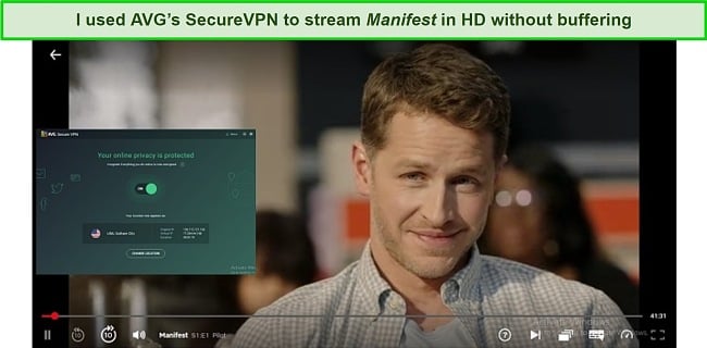 Screenshot of AVG SecureVPN unblocking Netflix