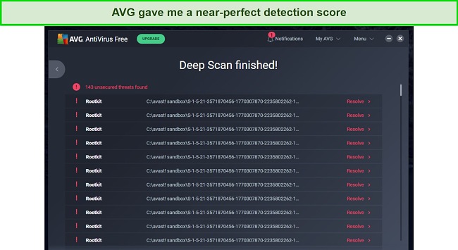 Screenshot of AVG's Deep Scan results