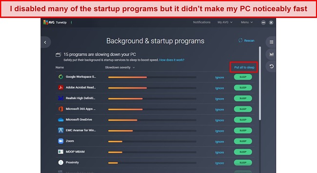 Screenshot of AVG's