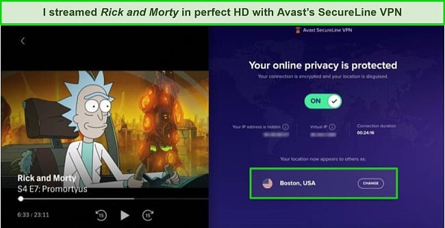 Screenshot of Avast SecureLine unblocking Netflix