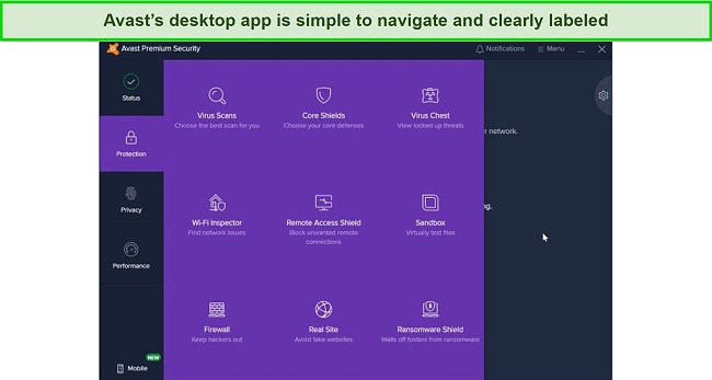 Screenshot of Avast's Windows app user interface