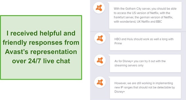 Screenshot of Avast's live chat