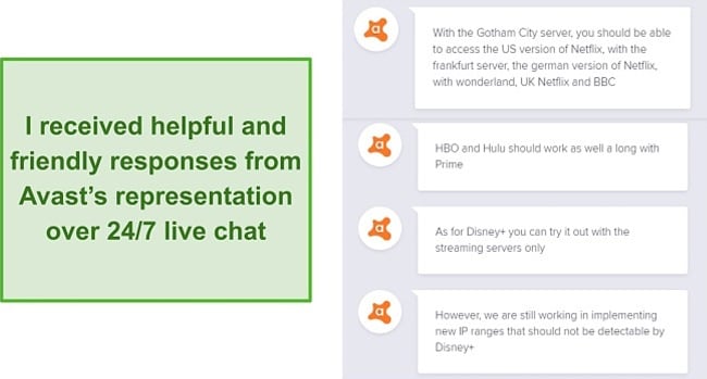 Screenshot of Avast's live chat