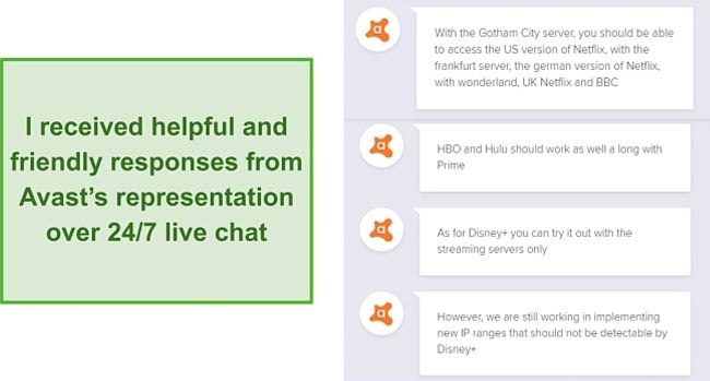 Screenshot of Avast's live chat