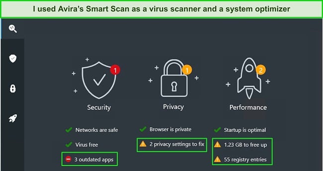 Screenshot of Avira's Smart Scan results