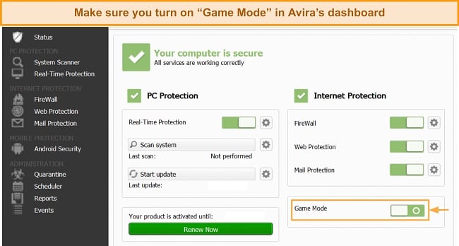 Screenshot of Avira's 