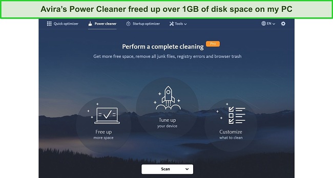 Screenshot of Avira's Power Cleaner optimization tool