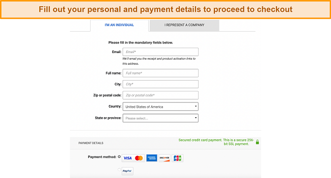 Screenshot of Bitdefender's checkout page