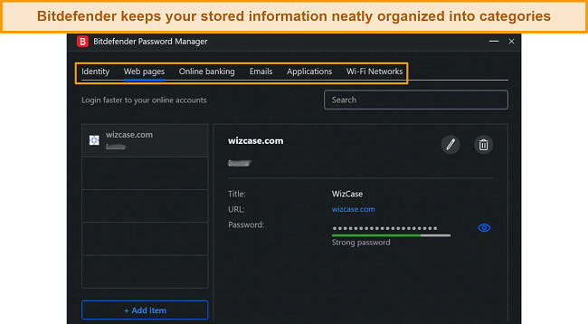 Screenshot of Bitdefender's password manager dashboard