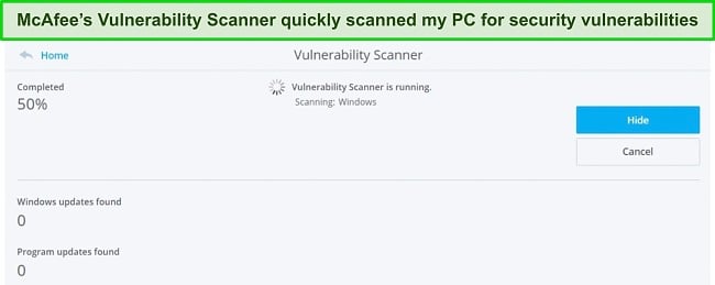 Screenshot of McAfee's Vulnerability Scanner