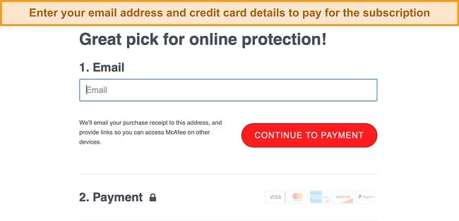 Screenshot of McAfee's plans on its website