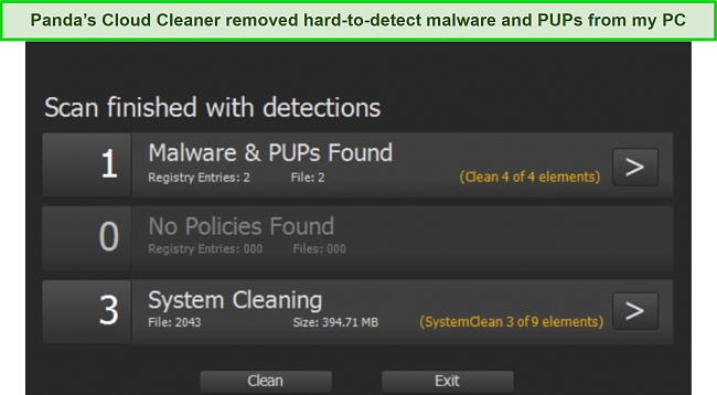 Screenshot of Panda's Cloud Cleaner performing a scan