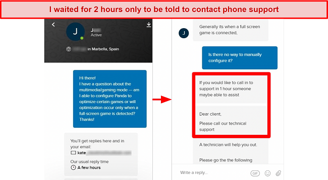 Screenshot of Panda's 24/7 live chat