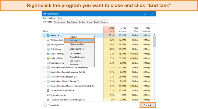 Windows Task Manager를 사용하여 프로그램을 닫는 방법에 대한 스크린 샷