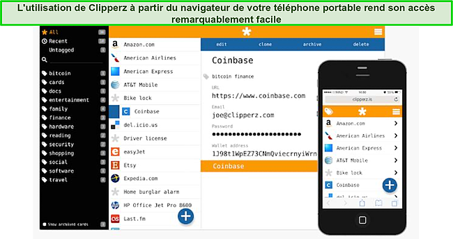 Capture d'écran de Clipperz sur le navigateur Safari de l'iPhone.
