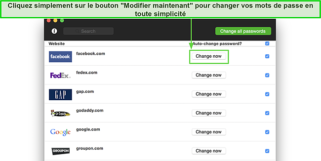 Capture d'écran du changeur de mot de passe en un clic de Dashlane.