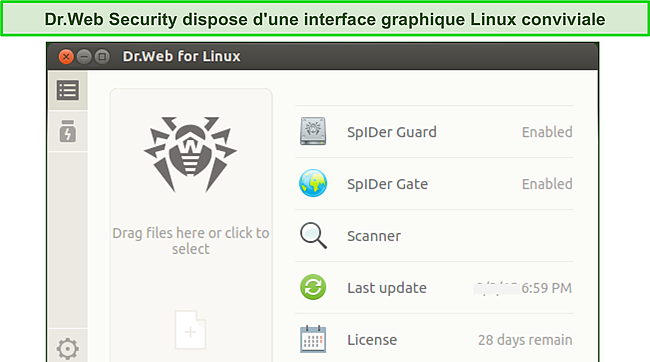 Capture d'écran de l'interface Dr.Web pour Linux.