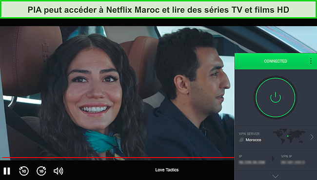Capture d'écran de Netflix en streaming Love Tactics pendant que PIA est connecté à un serveur au Maroc.