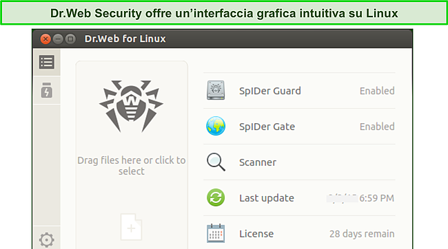 Screenshot dell'interfaccia Dr.Web per Linux.