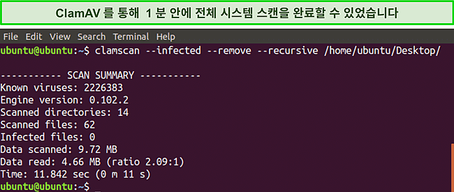 ClamAV 빠른 CLI 스캐너의 스크린샷.