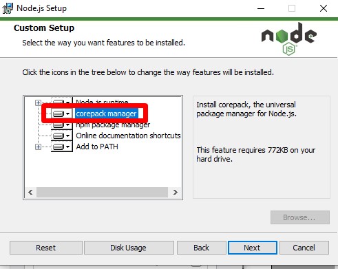 إعداد مخصص لـ Node.js