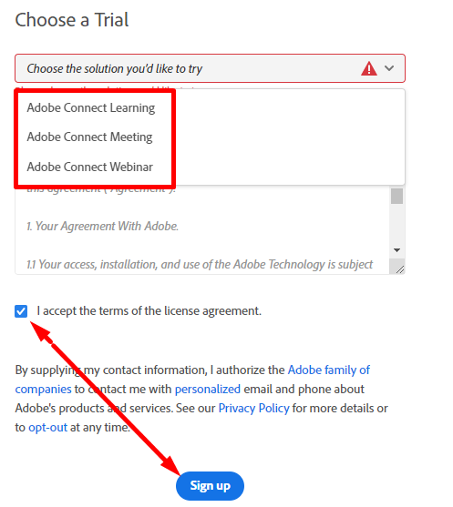 無料トライアルにサインアップ Adobe Connect