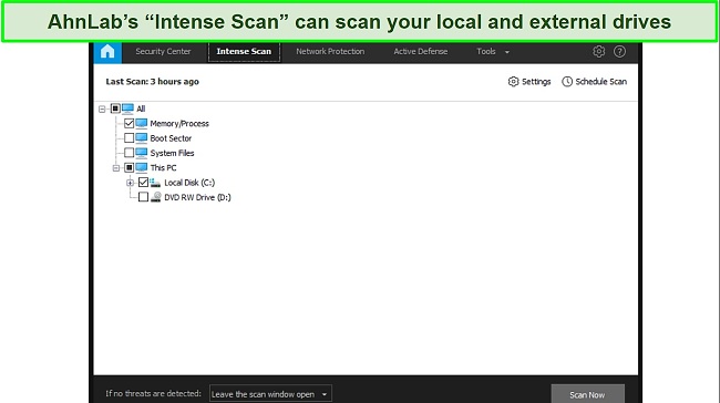 Screenshot of AhnLab Intense scan operation