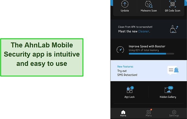 Screenshot of AhnLab Mobile Security app interface